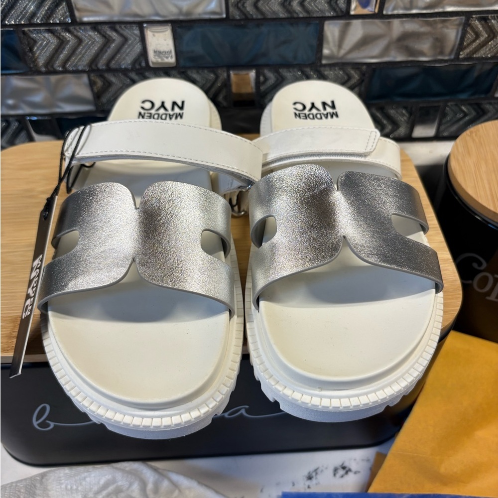 Madden NYC Kids' Silver and White Sandals